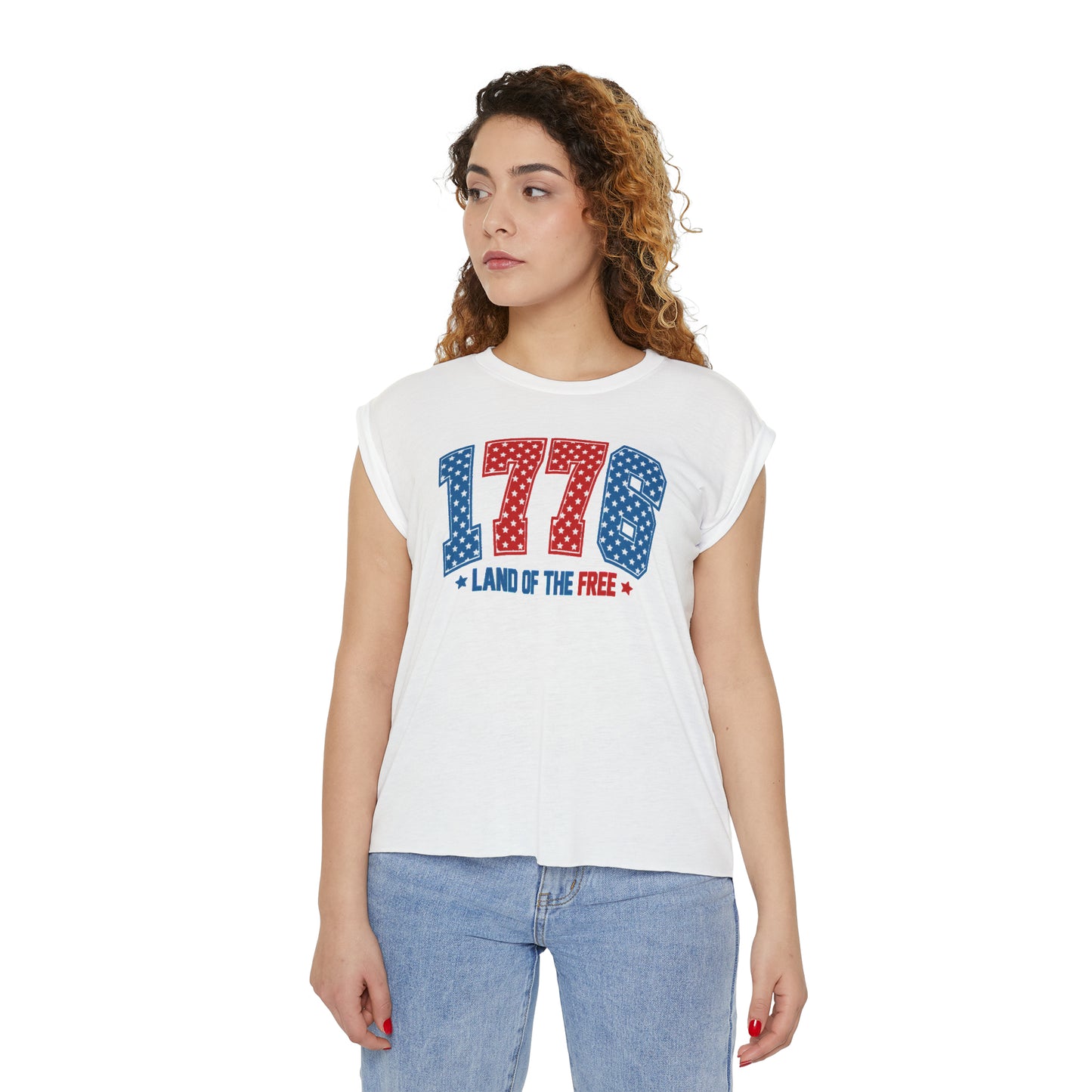 1776 Women’s Flowy Rolled Cuffs Muscle Tee